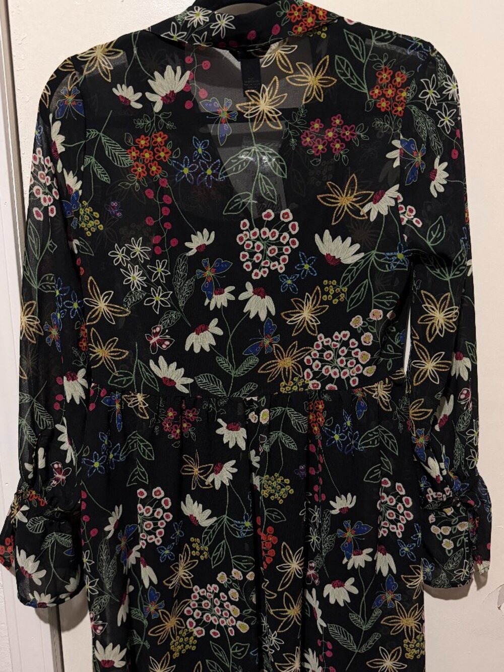 Forever 21 Floral Boho Chiffon Sheer Sleeve Dress New With Tags L - Picture 10 of 16